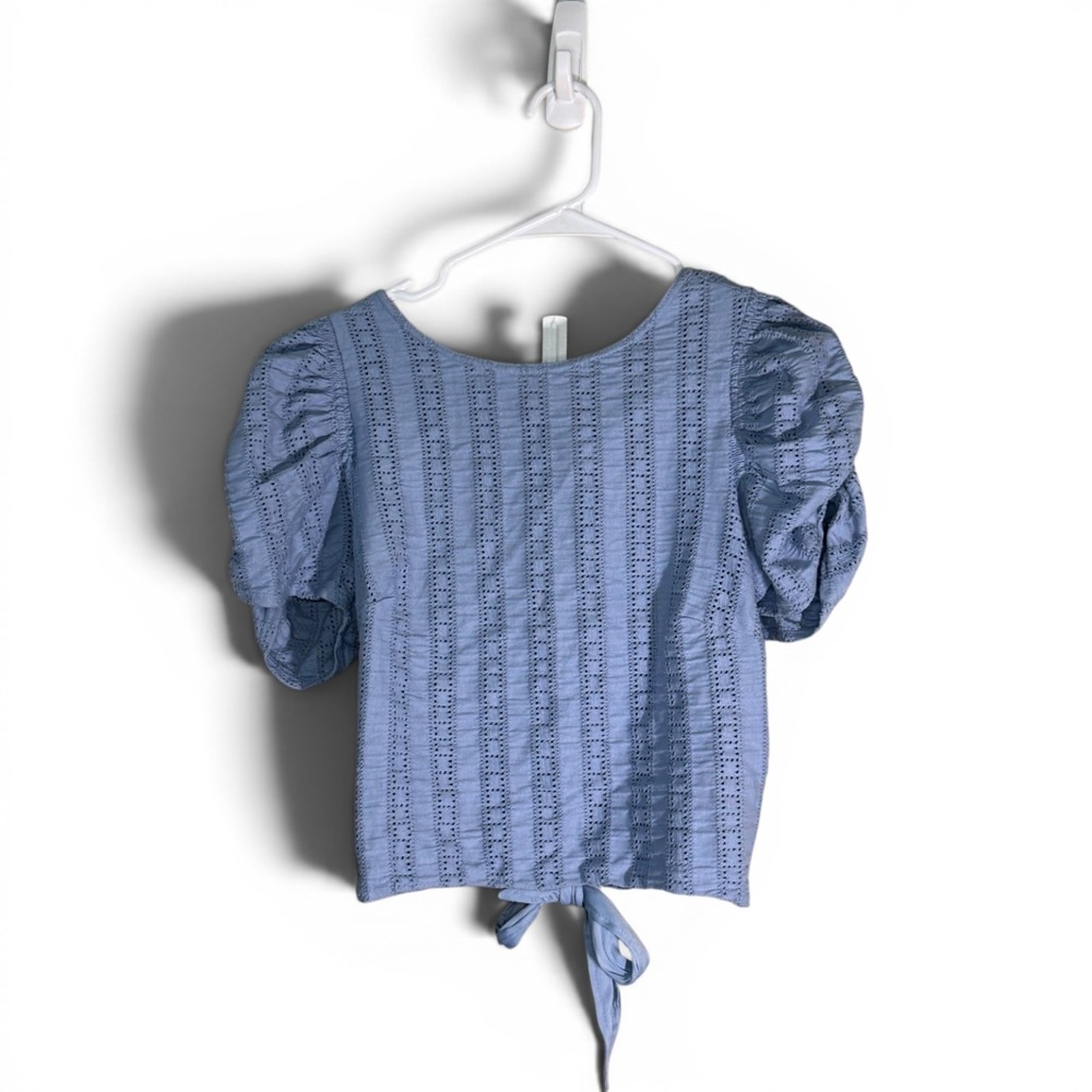 Free People Fairycore Light Blue Eyelet Lace Open Tie Back Crop Top S